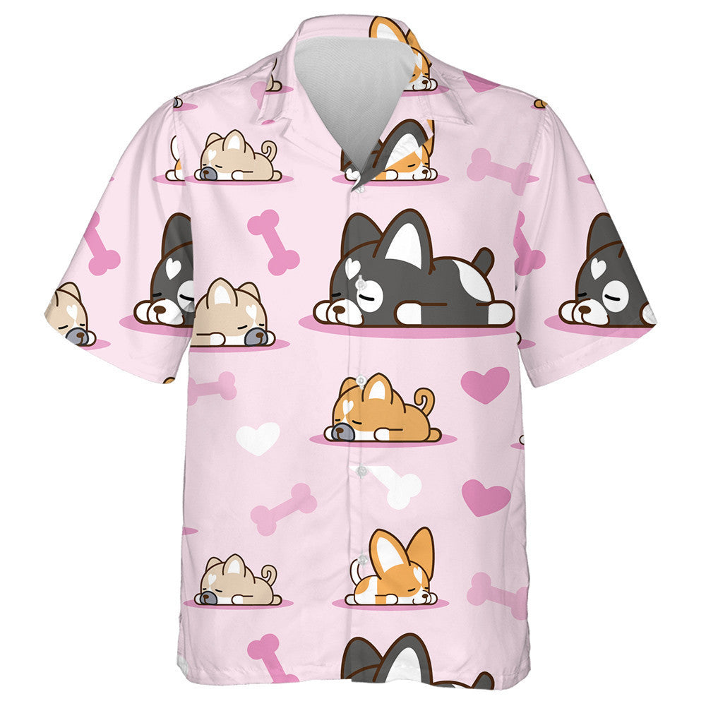 Cartoon Dog Design On Pastel Pink Background Hawaiian Shirt, Hawaiian Shirt Gift, Christmas Gift