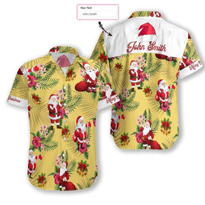 Merry Christmas Santa Claus And Flower Hawaiian Shirt Custom Name, Hawaiian Shirt Gift, Christmas Gift