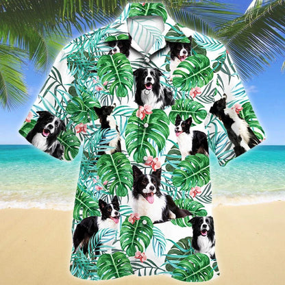 Happy Border Collie Dog Tropical Plant Pattern Hawaiian Shirt, Hawaiian Shirt Gift, Christmas Gift