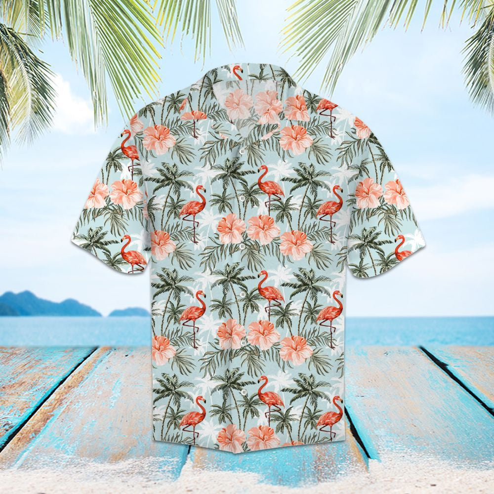 Tropical Flamingo And Palm Trees Pattern Hawaiian Shirt,Hawaiian Shirt Gift, Christmas Gift