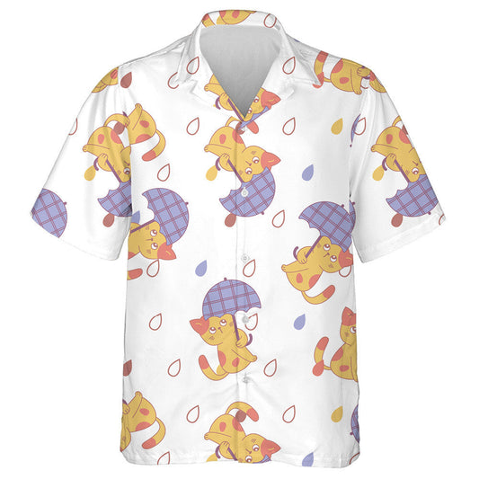 Cute Cats With Umbrella On White Hawaiian Shirt,Hawaiian Shirt Gift, Christmas Gift
