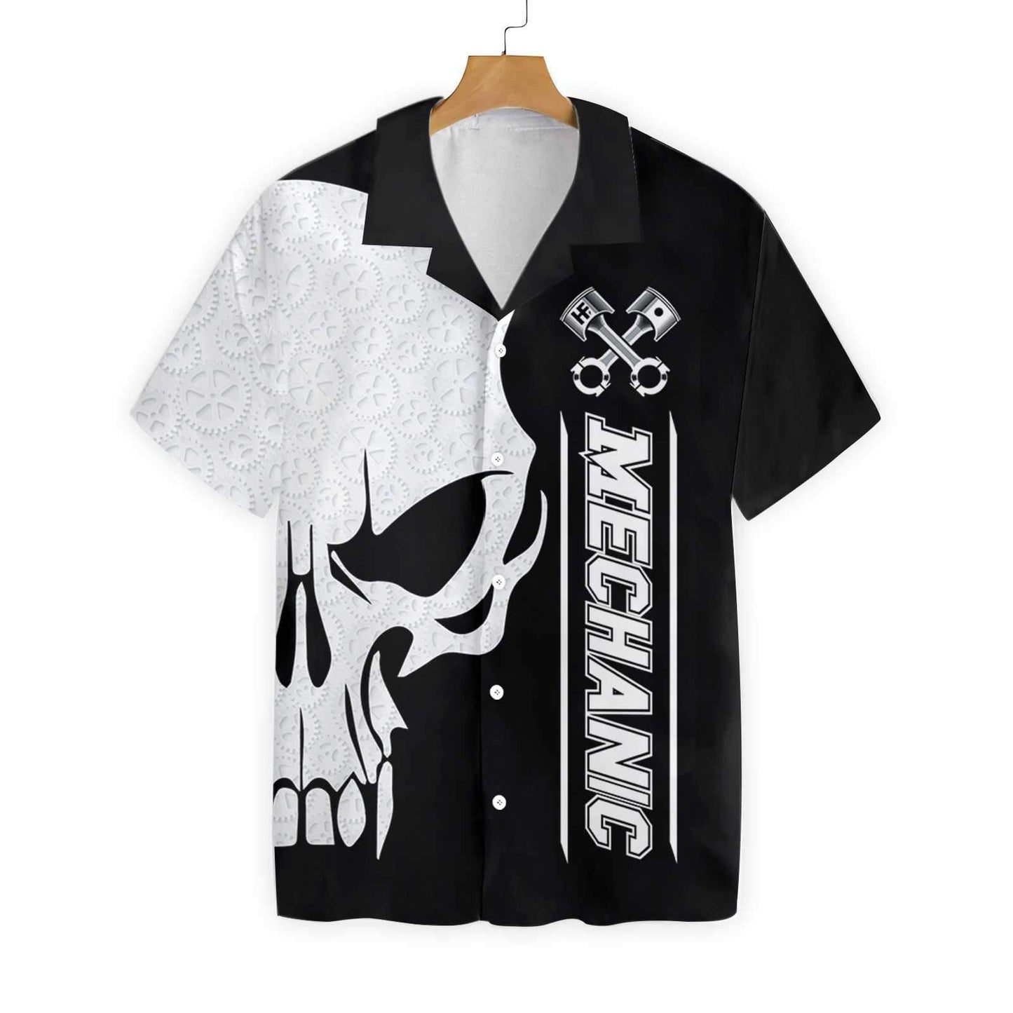 Mechanic Proud Skull Black White Design Hawaiian Shirt,Hawaiian Shirt Gift, Christmas Gift