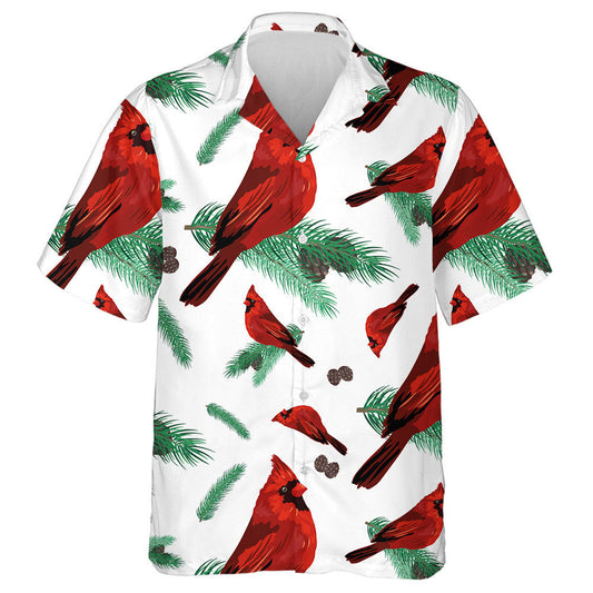 Red Cardinal Bird And Fir Tree Branch Hawaiian Shirt, Hawaiian Shirt Gift, Christmas Gift