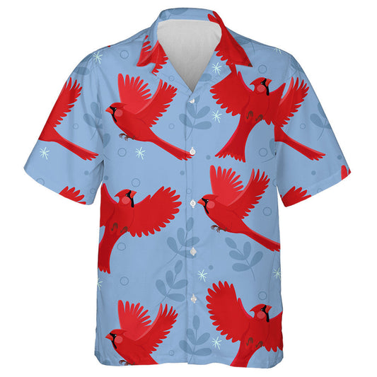 Red Cardinal Bird And Little Leaves Hawaiian Shirt,Hawaiian Shirt Gift, Christmas Gift