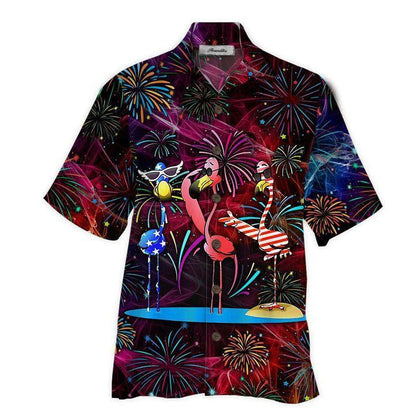 Festival Firework Flamingo America Background Hawaiian Shirt,Hawaiian Shirt Gift, Christmas Gift