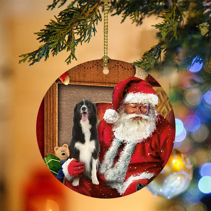Border Collie Le Santa Christmas Ornáid Plaisteach Crochta Nollag, Bronntanas Ornáide Nollag, Bronntanas Nollag, Maisiú Nollag