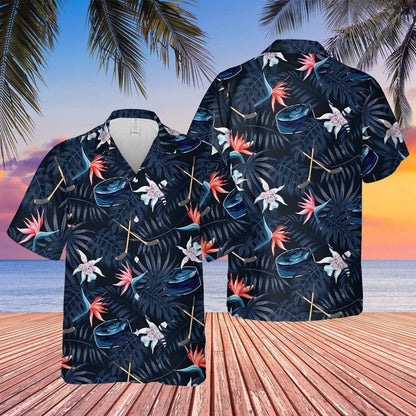 Ice Hockey Stick And Puck Tropical Hawaiian Shirt, Hawaiian For Gift