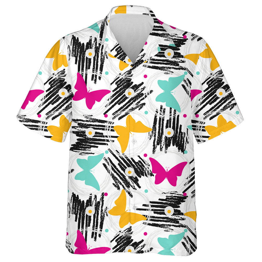 Hand Drawn With Grunge Textures And Butterflies Hawaiian Shirt, Hawaiian Shirt Gift, Christmas Gift