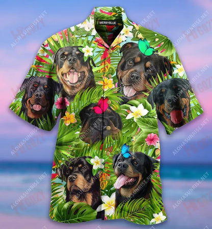 Samhradh sona Le Rottweiler Léine Haváís Unisex Muinchille Gearr Samhraidh Léinte Haváís Saincheaptha Léinte haváíais d'Fhir, Bronntanas Léine Haváís, Bronntanas Nollag