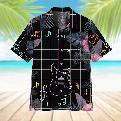 Neon Electric Guitar Awesome Background Design Hawaiian Shirt,Hawaiian Shirt Gift, Christmas Gift