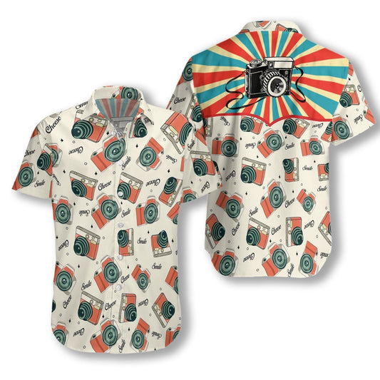 Vintage Camera Ez26 3010 Hawaiian Aloha Shirt Hawaiian Shorts Beach Short Sleeve, Hawaiian Shirt Gift, Christmas Gift