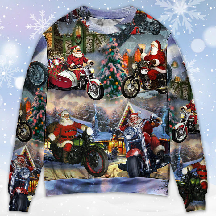 Christmas Santa Claus Driving Motorcycle Bike Gift Light Art Style Ugly Christmas Sweater, Christmas Gift, Gift Christmas 2024