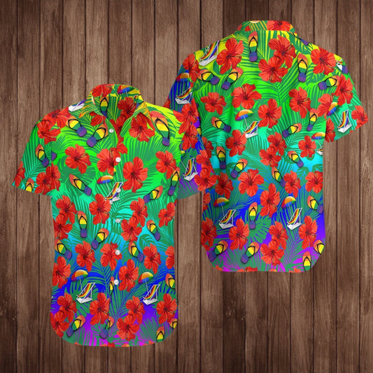 LGBT Red Hibiscus Nice Ornamental Hawaiian Shirt, Hawaiian For Gift
