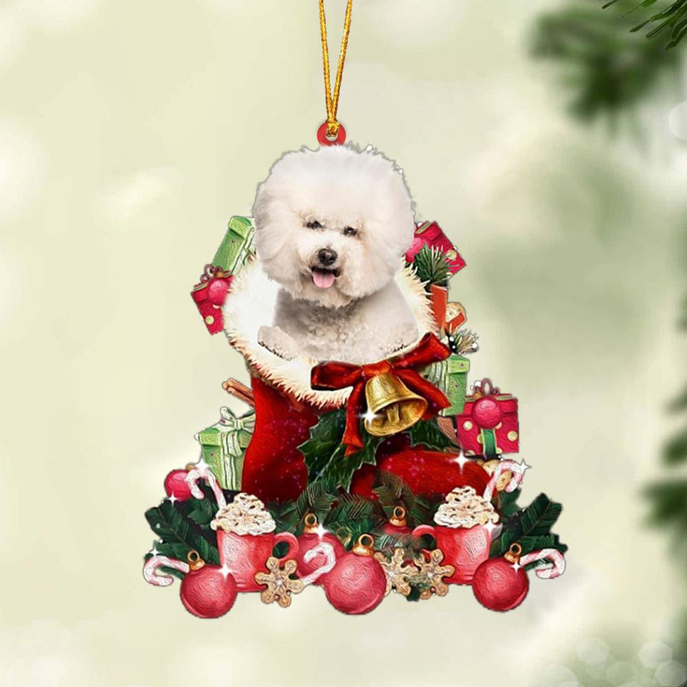 CREAM Bichon Frise-Red Boot Hanging Christmas Plastic Hanging Ornament, Christmas Gift, Christmas Decoration