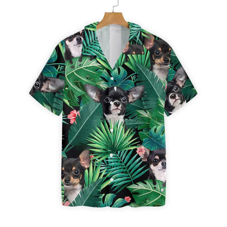 Tropical Black Chihuahua Dog Pattern Hawaiian Shirt,Hawaiian Shirt Gift, Christmas Gift