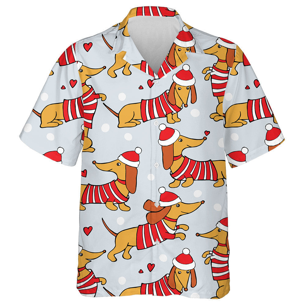 Cartoon Dogs Dachshund In Santa Hats Hawaiian Shirt, Hawaiian For Gift