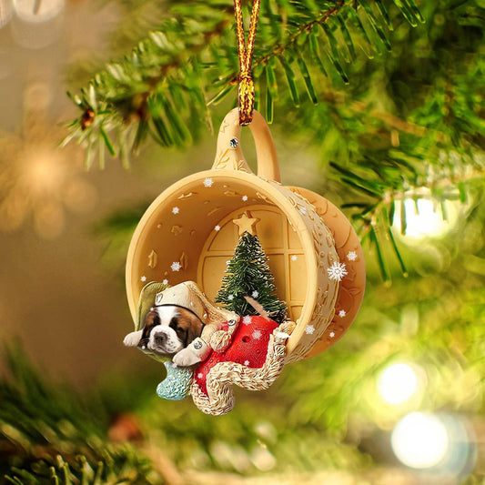 St. Bernard Sleeping In A Tiny Cup Christmas Holiday-Two Sided Ornament, Christmas Gift,Christmas Decoration