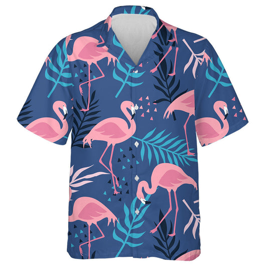 Pink Flamingos Tropical Palm Leaves And Flowers Hawaiian Shirt, Hawaiian Shirt Gift, Christmas Gift