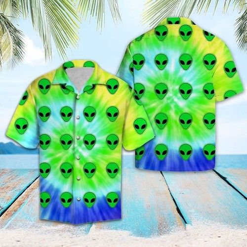 Alien Tiedye Hawaiian Shirt Summer, Hawaiian Shirt Gift, Christmas Gift