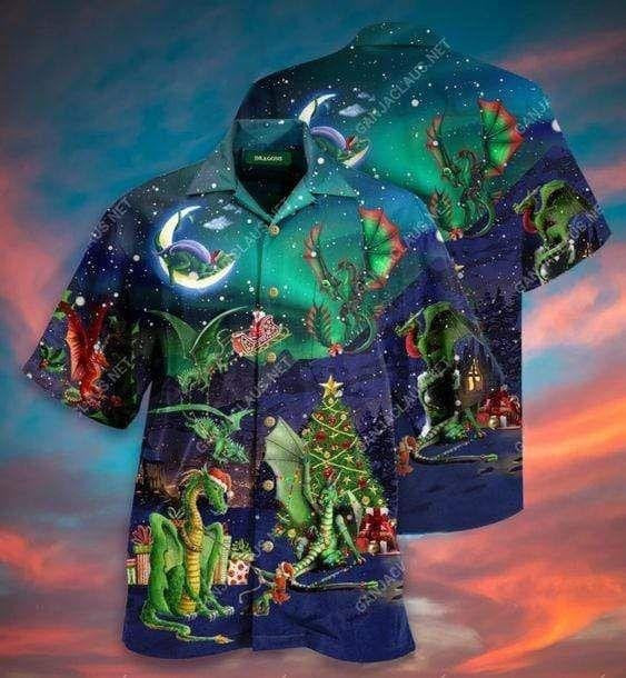 Warm Night Cute Dragon Christmas Design Hawaiian Shirt, Hawaiian Shirt Gift, Christmas Gift