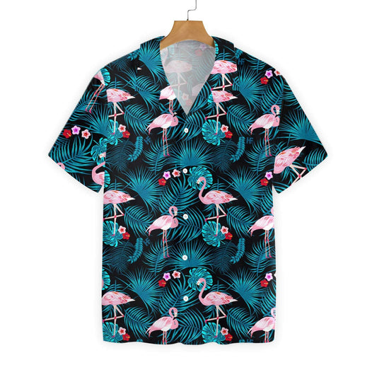 Flamingo And Blue Leave Appealing Design Hawaiian Shirt,Hawaiian Shirt Gift, Christmas Gift