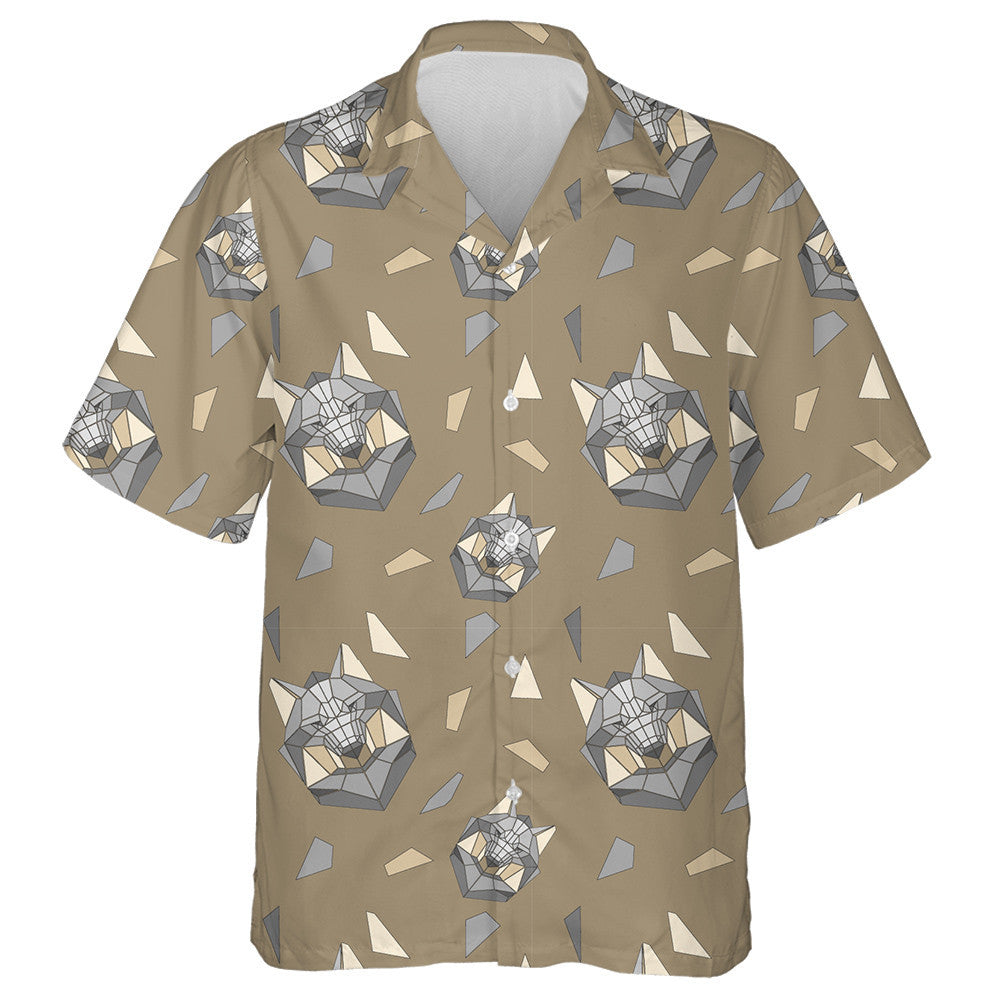 Polygonal Wolf Of Triangles In Gray And Brown Hawaiian Shirt, Hawaiian Shirt Gift, Christmas Gift
