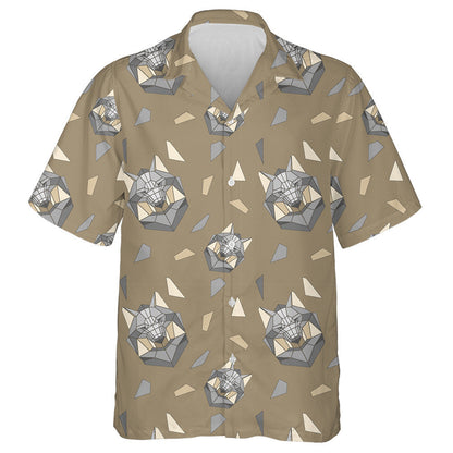 Polygonal Wolf Of Triangles In Gray And Brown Hawaiian Shirt, Hawaiian Shirt Gift, Christmas Gift