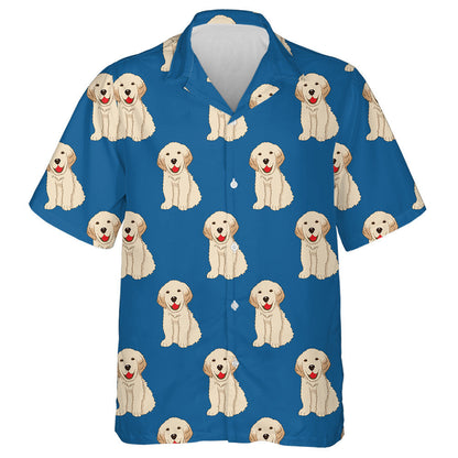 Labrador Golden Retriever Dog Blue Background Hawaiian Shirt, Hawaiian Shirt Gift, Christmas Gift