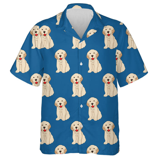 Labrador Golden Retriever Dog Blue Background Hawaiian Shirt, Hawaiian Shirt Gift, Christmas Gift