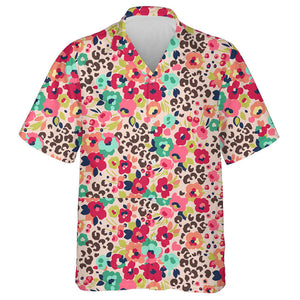 Combination Of Cute Flowers And Leopard Hawaiian Shirt,Hawaiian Shirt Gift, Christmas Gift