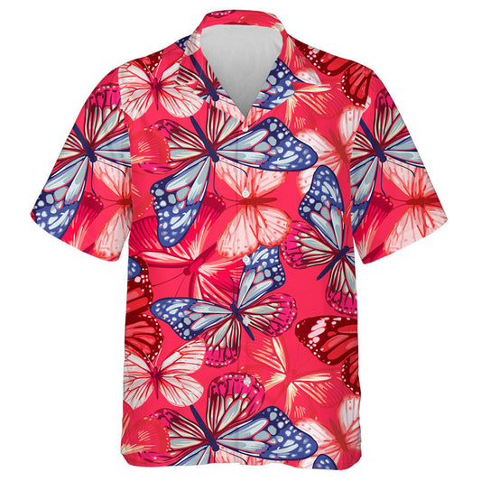 Stíl Mhuirí Le Féileacáin As Léine Haváís Dearg Agus Gorm, Bronntanas Léine Haváíais, Bronntanas Nollag