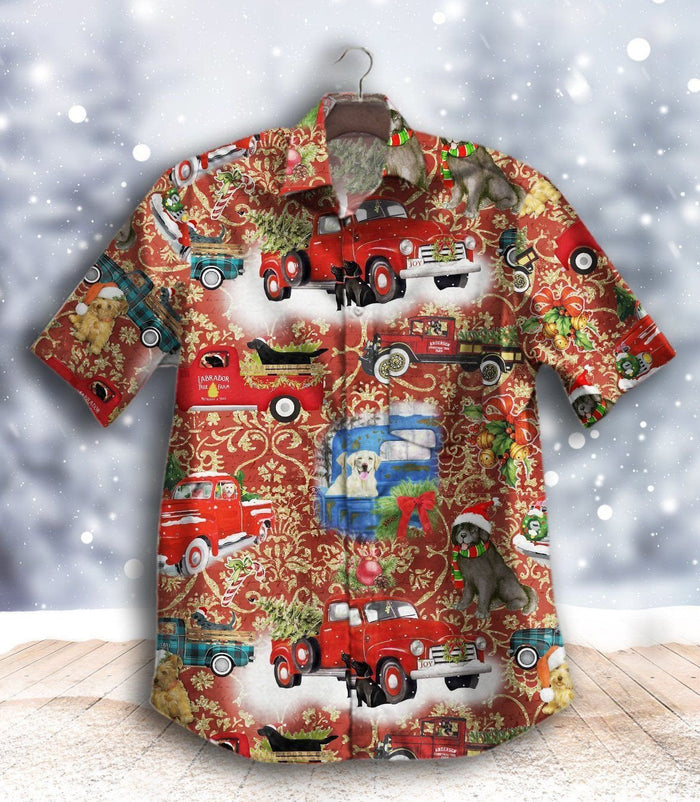 Cute Dog And Car With Christmas Elements Design Hawaiian Shirt, Hawaiian Shirt Gift, Christmas Gift