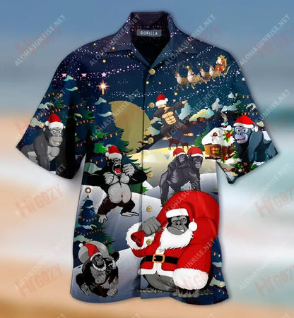 Christmas Gorillas Short Hawaiian Shirt Hobbies Aloha Shirt Tropical Shirts For Men Hawaiian Shirts For Men_Hawaiian Shirt Gift, Christmas Gift