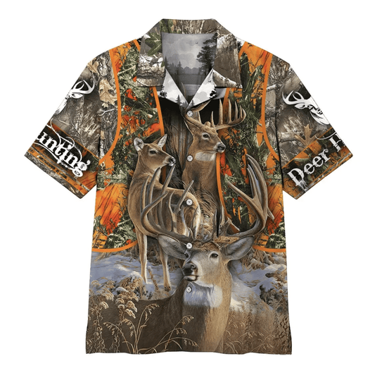 Hunting Deer Pattern Wild World Hawaiian Shirt, Hawaiian For Gift
