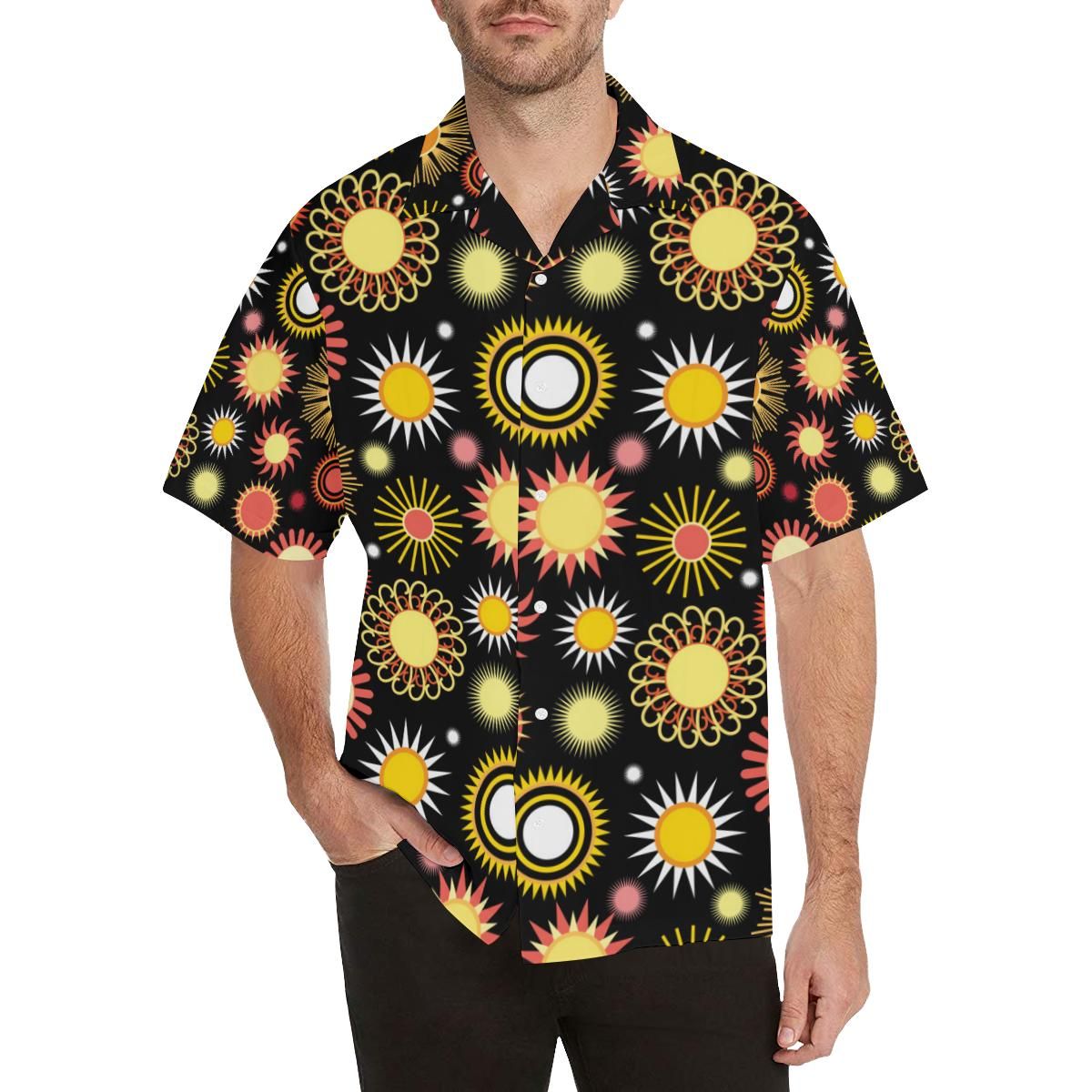 Colorful Sun Pattern Men'S All Over Print Hawaiian Aloha Shirt, Hwaiian For Gift