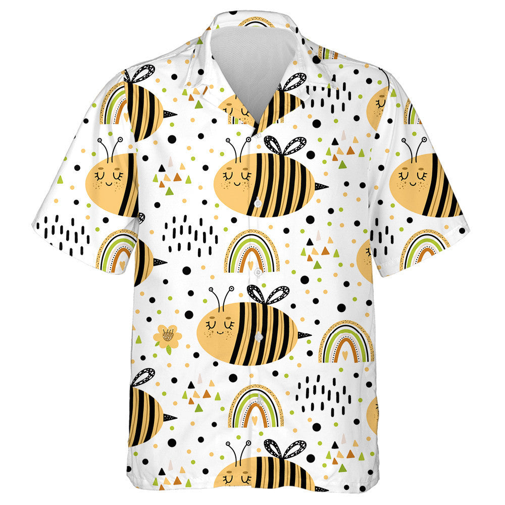 Natural Summer Cute Bees And Rainbows Hawaiian Shirt,Hawaiian Shirt Gift, Christmas Gift