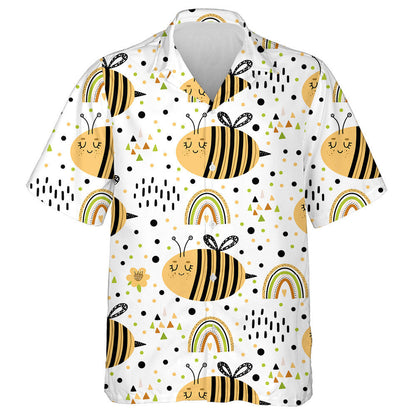 Natural Summer Cute Bees And Rainbows Hawaiian Shirt,Hawaiian Shirt Gift, Christmas Gift