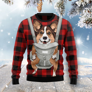 Front Carrier Dog Pembroke Welsh Corgi Ugly Christmas Sweater, Christmas Gift, Gift Christmas 2024