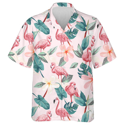Beautiful Flamingos With Tropical Flowers Anf Leaves Hawaiian Shirt, Hawaiian Shirt Gift, Christmas Gift
