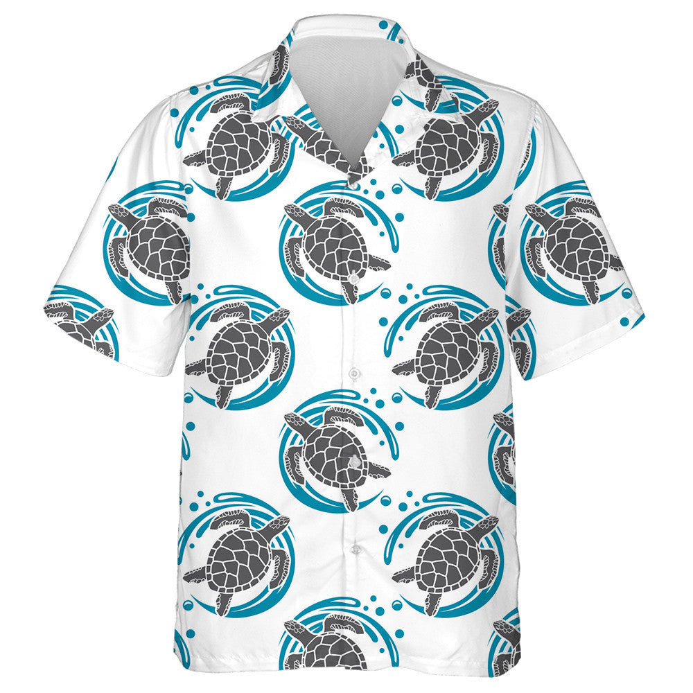 Sea Turtles And Waves On White Background Hawaiian Shirt, Hawaiian Shirt Gift, Christmas Gift
