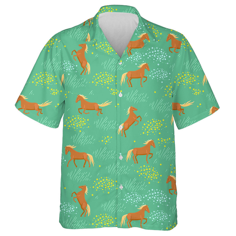 Wild Horses In The Green Field Hawaiian Shirt, Hwaiian For Gift