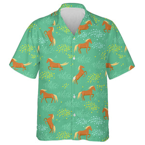 Wild Horses In The Green Field Hawaiian Shirt, Hwaiian For Gift