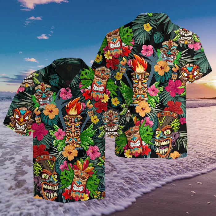 Amazing Tiki Tropical Hibiscus And Leaf Pattern Hawaiian Shirt, Hawaiian Shirt Gift, Christmas Gift