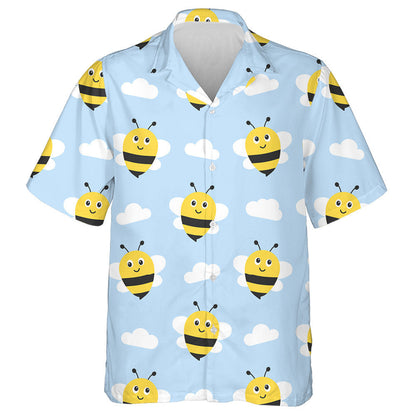 Cartoon Black And Yellow Bees With Clouds Hawaiian Shirt, Hawaiian Shirt Gift, Christmas Gift