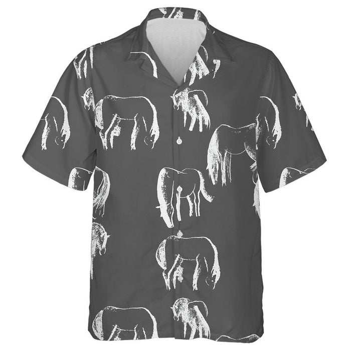 White Horses On Grey Hand Drawn Background Hawaiian Shirt, Hawaiian Shirt Gift, Christmas Gift