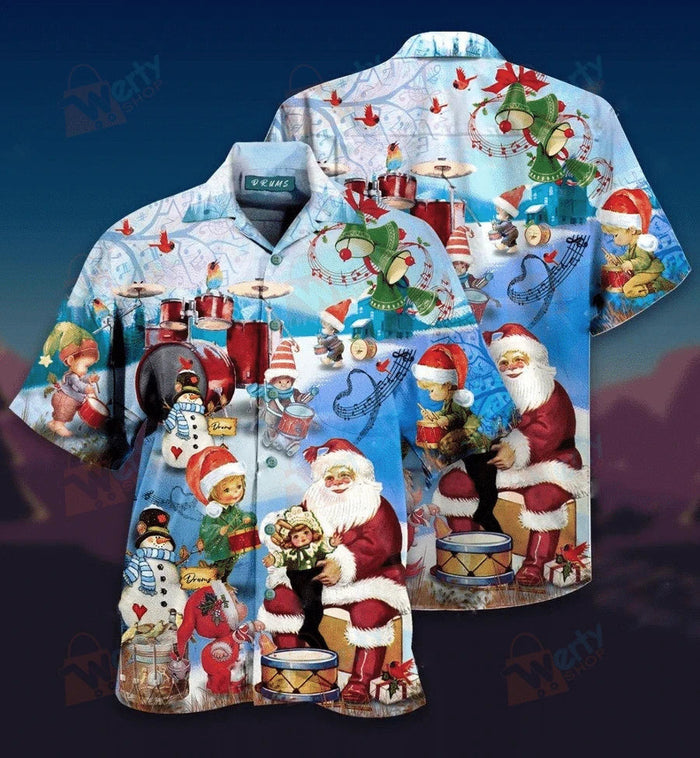 Santa Playing Drums On Christmas Holiday Hawaiian Shirt, Hawaiian Shirt Gift, Christmas Gift