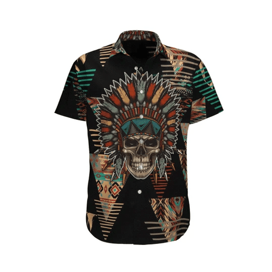 Skull Native America Watercolor Design Hawaiian Shirt,Hawaiian Shirt Gift, Christmas Gift
