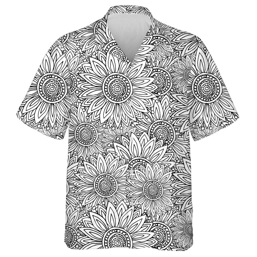 None Colored Pattern With Sunflowers Doodle Style Hawaiian Shirt, Hawaiian Shirt Gift, Christmas Gift