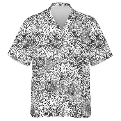 None Colored Pattern With Sunflowers Doodle Style Hawaiian Shirt, Hawaiian Shirt Gift, Christmas Gift