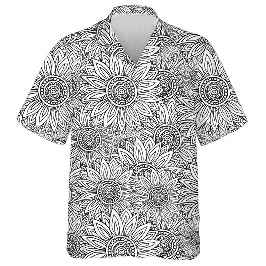 None Colored Pattern With Sunflowers Doodle Style Hawaiian Shirt, Hawaiian Shirt Gift, Christmas Gift
